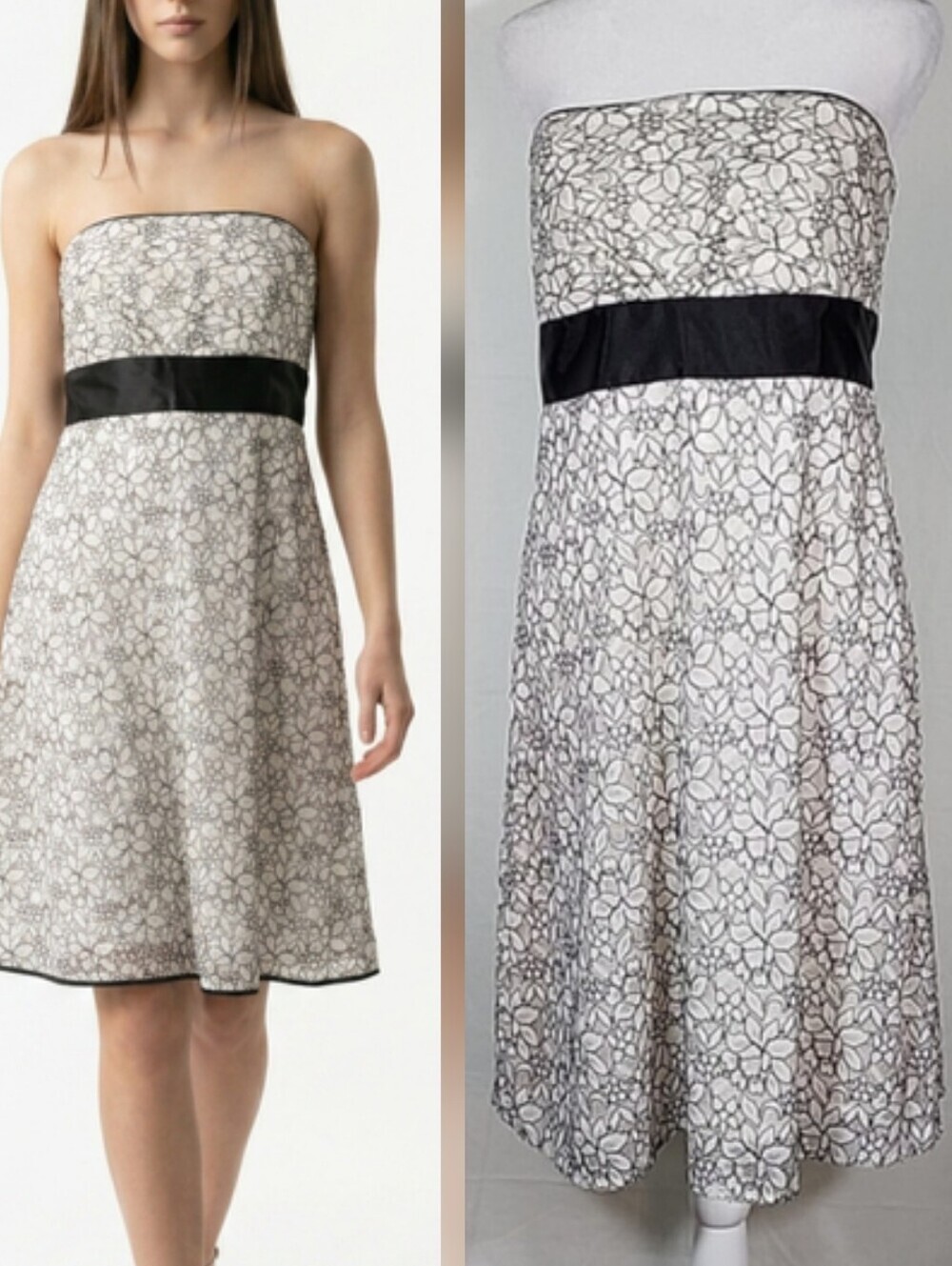 💚 WHBM bustier strapless floral lace dress